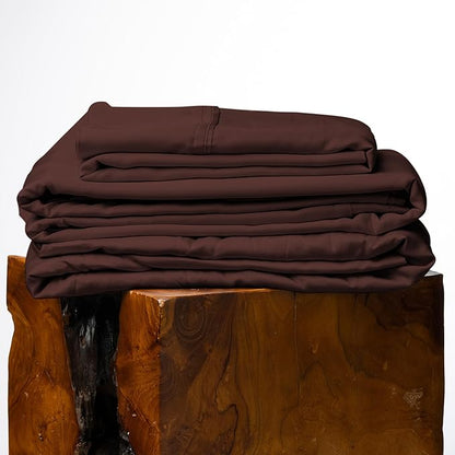 Olive + Crate Tencel Lyocell Eucalyptus Sheets King Size - Cooling Tencel Sheets for Hot Sleepers with 18 Inch Deep Pocket Fit - Cacao 4-Piece Set