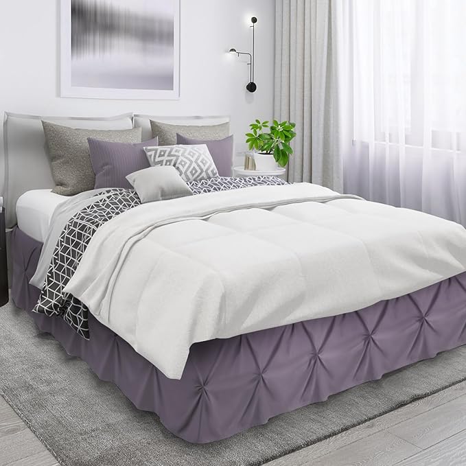 Nestl Grayish Purple Bed Skirt Queen Size, Pinch Pleat Queen Bed Skirt, 14" Inch Drop Queen Bedskirt, Hotel Quality Purple Bed Skirts, Microfiber Bedskirt for Queen Bed, Grayish Purple Queen Bed Skirt