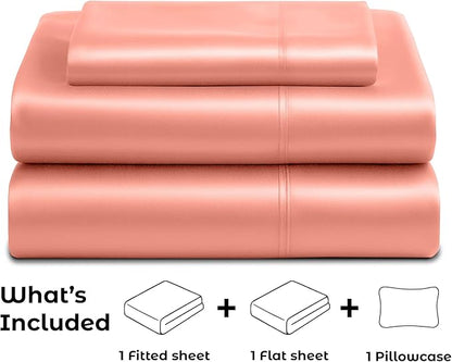 Satin Sheets Twin [3-Piece, Blush Pink] Hotel Luxury Silky Bed Sheets - Extra Soft 1800 Microfiber Sheet Set, Wrinkle, Fade, Stain Resistant - Deep Pocket Fitted Sheet, Flat Sheet, Pillow Cases