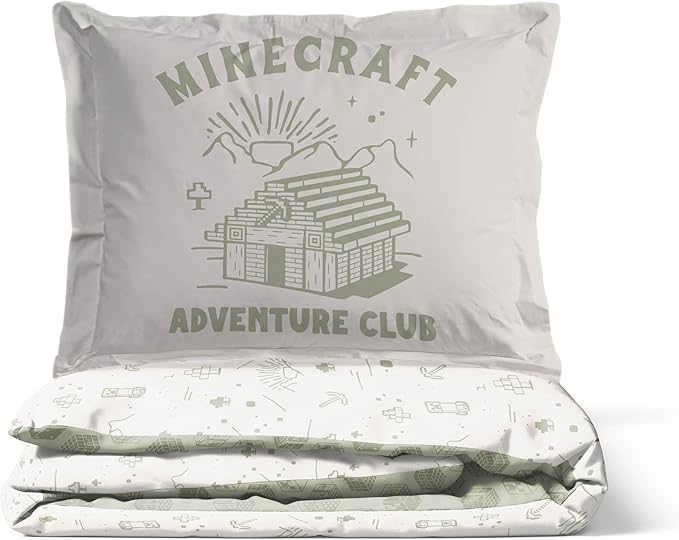 Jay Franco Kids Duvet Cover Set with Sham & Pillowcase – Ultra-Soft Bedding for Room Decor, Cover ONLY Comforter NOT Included, White - Minecraft, 3 Piece King