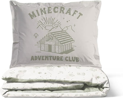 Jay Franco Kids Duvet Cover Set with Sham & Pillowcase – Ultra-Soft Bedding for Room Decor, Cover ONLY Comforter NOT Included, White - Minecraft, 3 Piece King