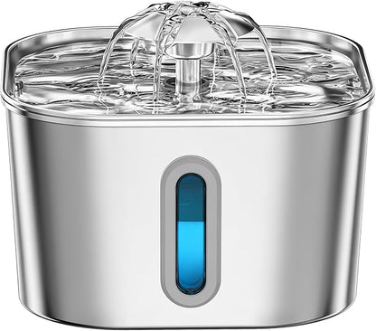 Cat Water Fountain Stainless Steel 74oz/2.2L with 3 Filters & 3 Sponges | Indoor Pet Water Dispenser-Automatic Silent Small Dog Fountains for Drinking-Auto Metal Watering Bowls-Gifts for Kitty Animal