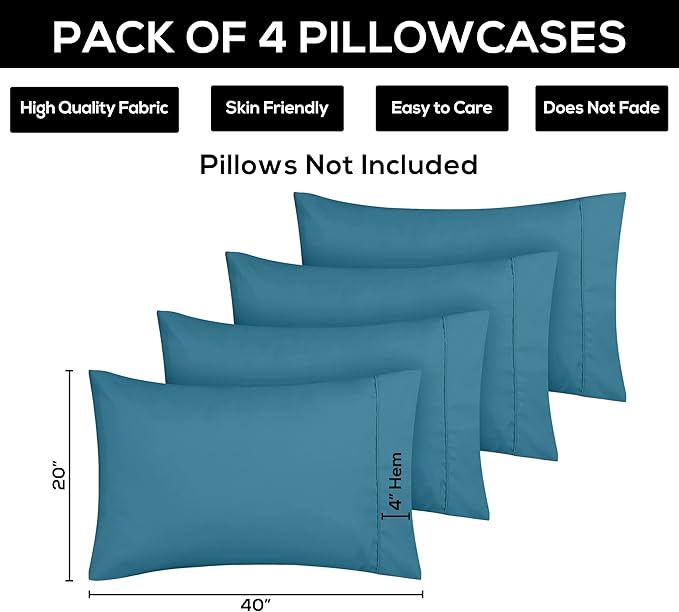 Utopia Bedding King Pillow Cases - 4 Pack - Envelope Closure - Soft Brushed Microfiber Fabric - Shrinkage and Fade Resistant Pillow Covers King Size 20 X 40 Inches (King, Denim Blue)