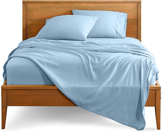 Bare Home Queen Sheet Set - 1800 Ultra-Soft Microfiber Queen Bed Sheets - Double Brushed - Deep Pockets - Easy Fit - 4 Piece Set - Bedding Sheets & Pillowcases (Queen, Light Blue)