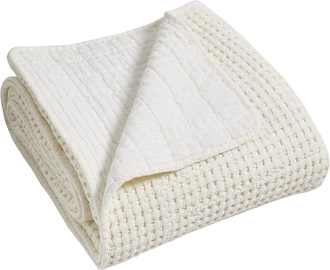 Levtex Home Mills Waffle King Bedspread Set (122x106in) with 2 Pillow Shams (36x20in) - Cream - Cotton Waffle King Size Bedspread Set - Soft, Pre-Washed