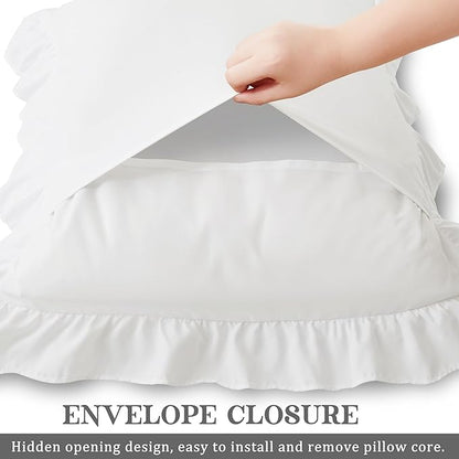KKJIAF Ruffle Pillow Cases King Size Set of 2, Ruffled Pillow Covers with Envelope Closure, Wrinkle Resistant Pillowcases 20" x 36", Ruffled Pillow Shams, White