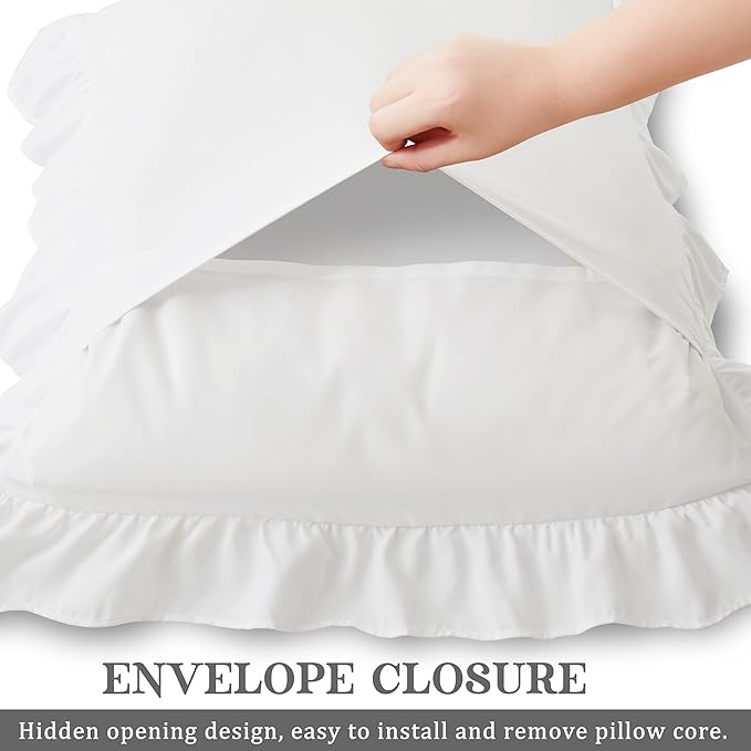 KKJIAF Ruffle Body Pillow Cases Set of 1, Ruffled Pillow Covers with Envelope Closure, Body Pillowcases Size of 20" x 54", Ruffled Long Pillow Shams, White