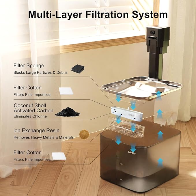 NPET Wireless Cat Water Fountain, 4L/135oz Pet Fountain with Smart Sensor, 4000mAh Rechargeable Battery Operated & Quiet Pump, Automatic Cordless Water Dispenser with 8Pcs Filters