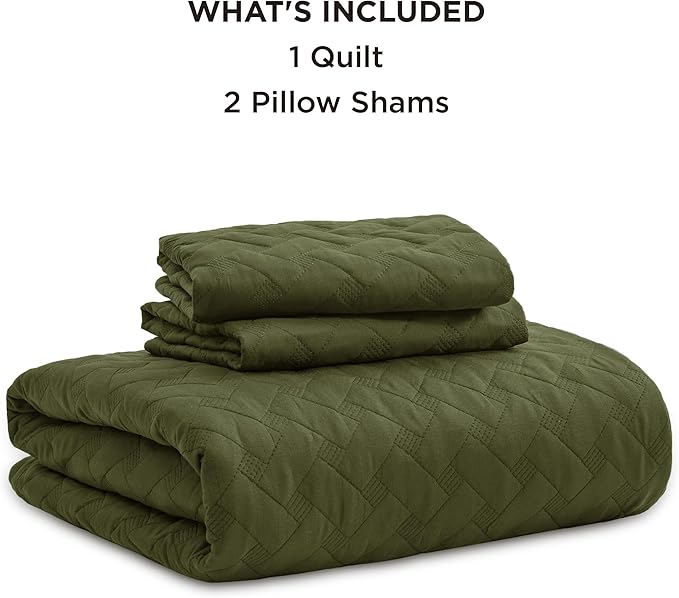 Bedsure Quilts King Size - Lightweight Bedspreads King Size with Basket Weave Pattern, Soft Quilt Bedding Set, Olive Green Comforter Set Coverlet for All Seasons with 2 Pillow Shams (106" x 96") | Skin-Friendly Soft, All-Season Comfort, Breathable, Lig...