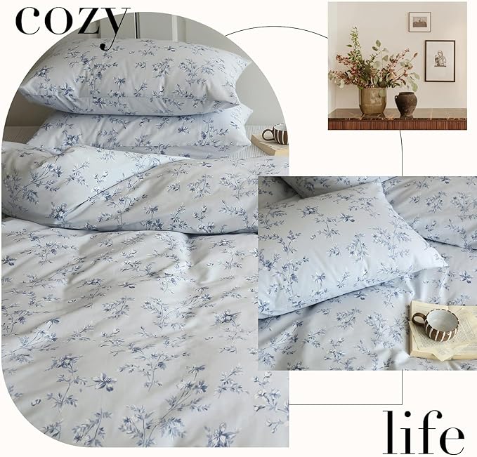HighBuy Blue Floral Comforter Set Twin XL Size French Country Style Comforters Smooth Soft for Teen Girls 3 Piece Boho Bedding Comforters with 2 Pillowcases,Easy Care Gifts