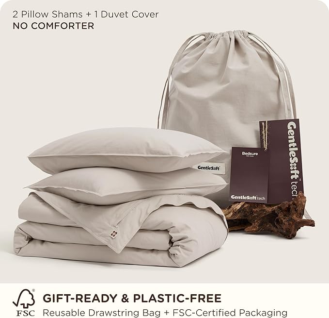 Bedsure Cotton Duvet Cover King - Luxury Slub Weave 100% Cotton Duvet Cover Set, PureWoven Bedding Set with a Linen Like Textured, Easy Change, Natural Linen, 104" x 90"