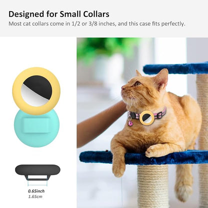 SimpleThings Compatible with Airtag Cat Collar Holder, Small Collar Holder Compatible with Apple Air Tag GPS Tracker, 2Pack Waterproof Case Cover for Cat Dog Pet Collar Within 3/8 inch (Teal&Yellow)