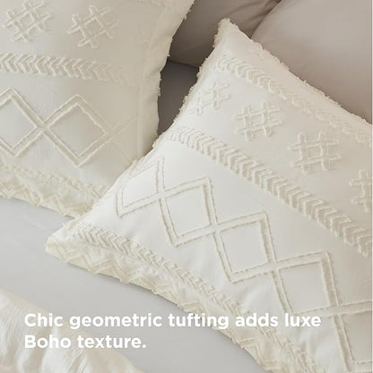 Bedsure Boho Duvet Cover King Size, Soft & Comfortable Elegant Design Boho Bedding for Decoration, Machine Washable Comforter Cover for All Seasons,Includes 1 Duvet Cover & 2 Pillow Shams, White