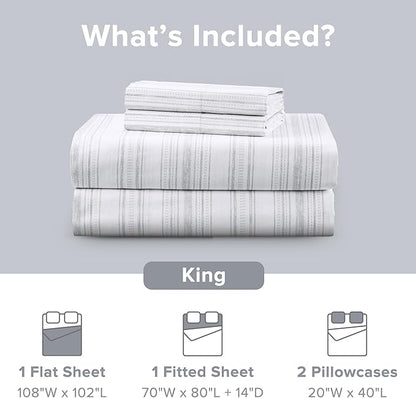 Comfort Spaces 100% Cotton Sheets King, Breathable, Naturally Cool Cotton Sheets, Soft Cotton Bed Sheets with 14" Elastic Pocket Fits up to 16" Mattress, All Seasons Sheet Set, Good Vibes Grey 4 Piece