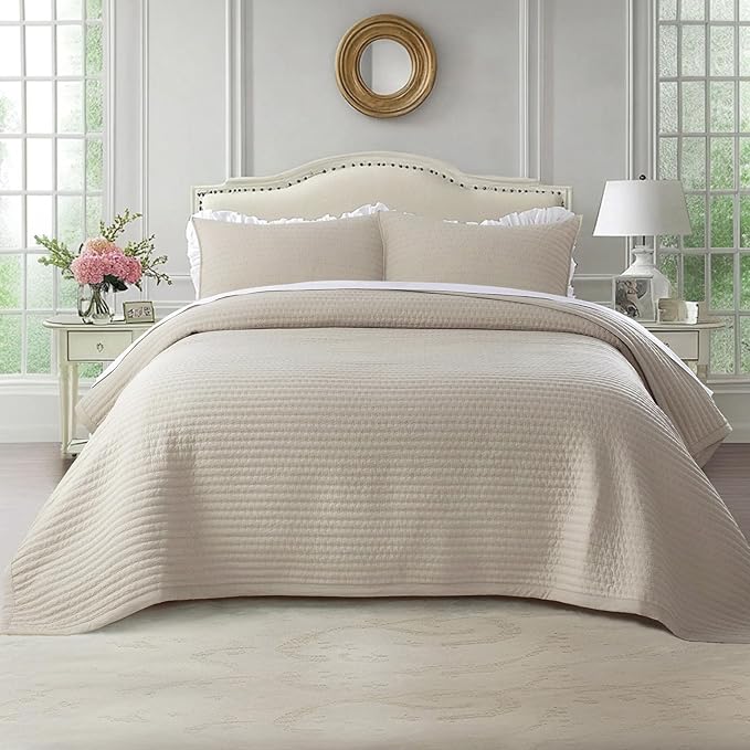 Kasentex WX1804-CML Quilt Mini Set-Stone Washed-Super Soft Bedspread-Light Weight-White Down Alternative Microfiber Fill-Machine Washable-Solid Colors, Twin + 2 Shams, Camel