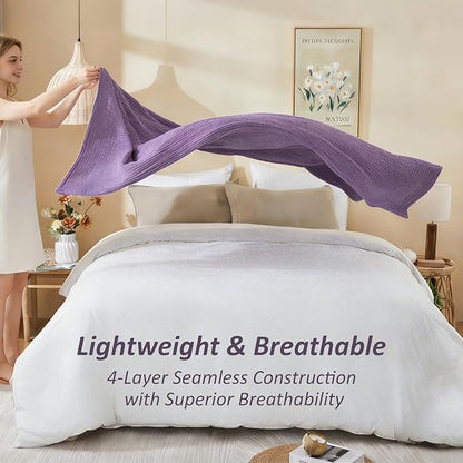 EMME Cotton Muslin Twin XL Blanket Breathable Gauze Soft Lightweight Adults Gifts for Women (Heather Purple, 66"x90")
