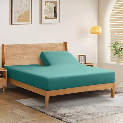 SiinvdaBZX Split Top King Fitted Sheet Only for Adjustable Bed, Ultra-Soft Microfiber 34 Inch Top Split Head Sheets Half Split King Bottom Sheet, Fits 14" -16" Deep Pocket, Teal