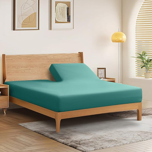SiinvdaBZX Split Top King Fitted Sheet Only for Adjustable Bed, Ultra-Soft Microfiber 34 Inch Top Split Head Sheets Half Split King Bottom Sheet, Fits 14" -16" Deep Pocket, Teal