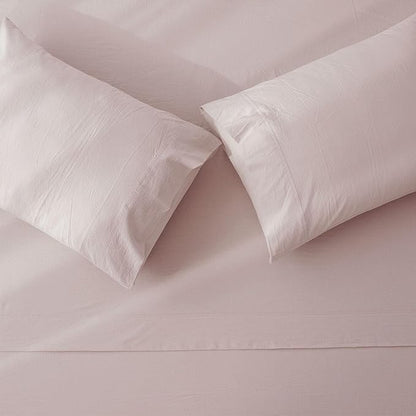 JIYUAN California King Size Sheet Set, 4-Piece - 100% Washed Cotton, Linen-Like Soft & Breathable, Includes Deep Pocket Fitted & Flat Sheet with 2 Pillowcases, Hotel Quality, Heathered Greyish Pink