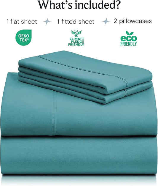 LuxClub 4 PC California King Sheet Set, Breathable Luxury Bed Sheets, Deep Pockets 18" Wrinkle Free Cooling Sheets Machine Washable Hotel Bedding Silky Soft - Teal Cal King