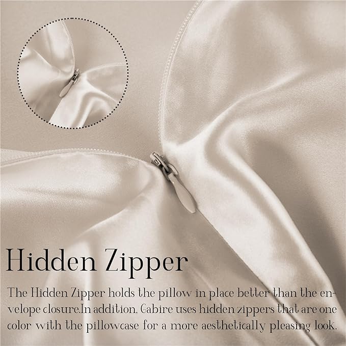Mulberry Silk King Size Pillow Cases Set of 2, Ultra Smooth Soft Cooling Organic Silk Pillowcases with Hidden Zipper, Prevent Acne Silk Pillow Cases 2 Pack King (20"×36"), Beige