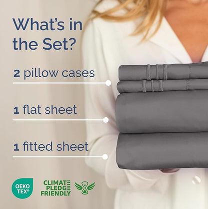 Full XL Bed Sheet - 4 Piece Full XL Bed Sheets Set - Soft, Breathable & Cooling - Hotel Luxury Bedding for Women, Men, Kids, Teens, Boys & Girls - Deep Pockets, Comfy, Fade & Wrinkle Free - Dark Grey
