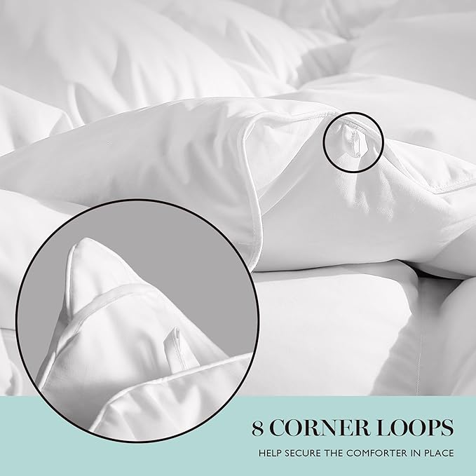 Martha Stewart Luxurious Goose Feathers Down Fiber Comforter Twin Size 100% Cotton Duvet Insert, Hotel Quality Hypoallergenic Comforter, 43 oz All Seasons Medium Warmth 68 x 90 Inch White