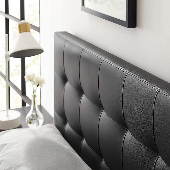 Modway Lily Tufted Faux Leather Upholstered Queen Headboard in Black
