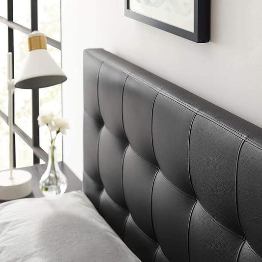 Modway Lily Tufted Faux Leather Upholstered Queen Headboard in Black