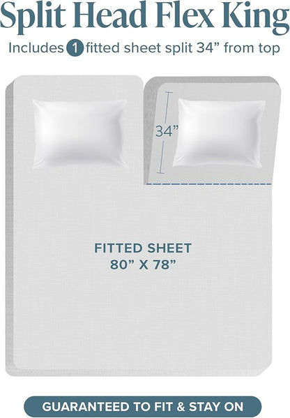 Bare Home Split Head Flex King Sheet Set - 1800 Ultra-Soft Microfiber Bed Sheets - Double Brushed - Deep Pockets - Easy Fit - 4 Piece Set - Bedding Sheets & Pillowcases (Sea Spray)