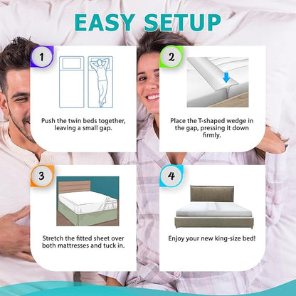 2-in-1 Bed Bridge Twin/Twin XL to King with Attached Sheet – Split Bed Gap Filler & Twin to King Bed Converter (Patent Pending)