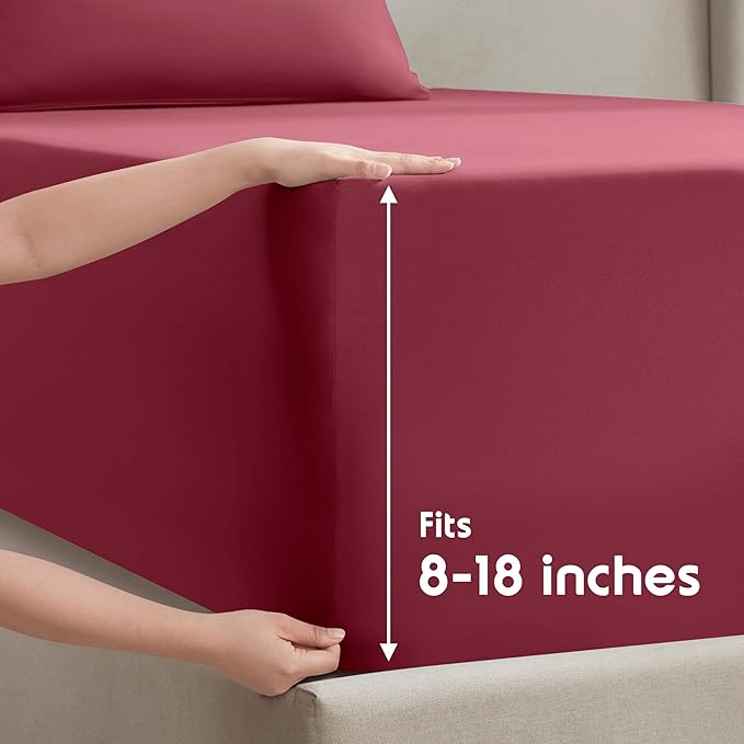 Nestl Twin XL Sheet Set - College Dorm Size - Luxury 1800 Ultra-Soft Microfiber Twin Extra Long Bed Sheets - Deep Pockets - Easy Fit - Extra Soft - 3 Piece Set (Twin XL, Burgundy Red)