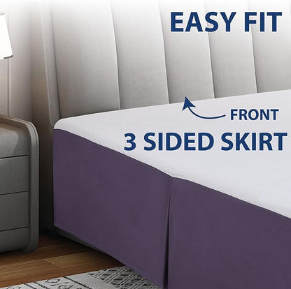 Cathay Home Double Brushed Microfiber Pleated Easy Fit Bed Skirt, Ultra Soft, Fade and Wrinkle Resistant - Eggplant, California King