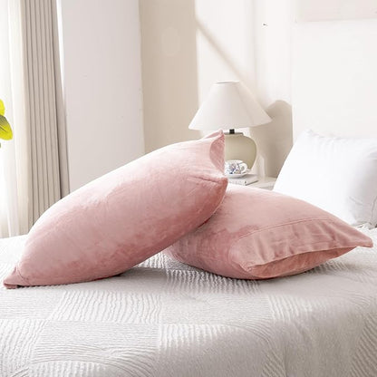 Velvet Queen Pillowcases Standard Size of 2 Pack, Ultra Soft Breathable Pillow Cases with Flap Closure for Bed, Luxury Fuzzy Warm Flannel Velvet Pillow Covers, No Insert (Queen 20x30, Light Mauve)