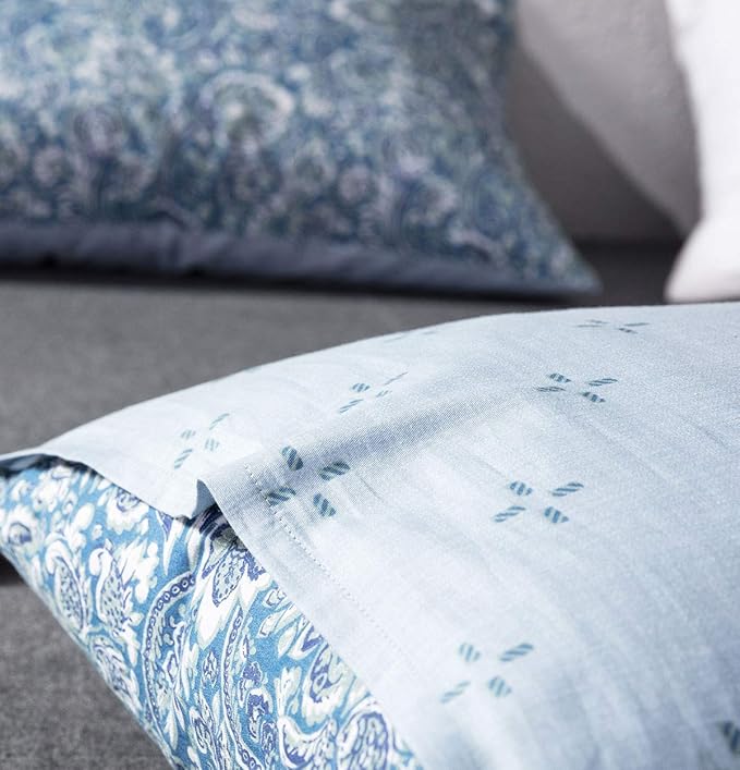 SLEEPBELLA Duvet Cover Set 600 Thread Count Cotton Bedding Set (Full, Blue-Paisley)