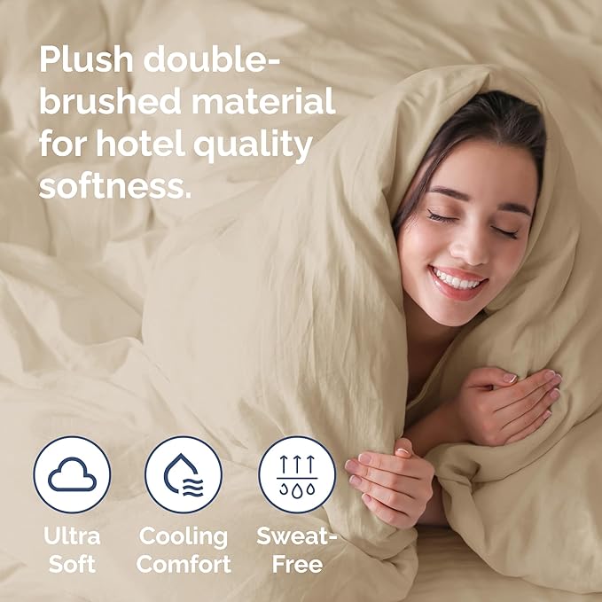 Duvet Cover Cal King Size Set - Extra Soft Cal King Duvet Cover 104" x 98" with 2 Pillow Shams - Hotel Luxury, Easy Care & Fade Free with Zipper Closures & Ties - Comfy, Cozy and Breathable (Cream)