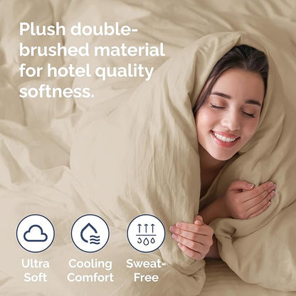 Duvet Cover Queen Size Set - Extra Soft Queen Duvet Cover 90" x 90" with 2 Pillow Shams - Hotel Luxury, Easy Care and Fade Free w/ Zipper Closures & Ties - All Season, Comfy, Cozy & Breathable (Cream)