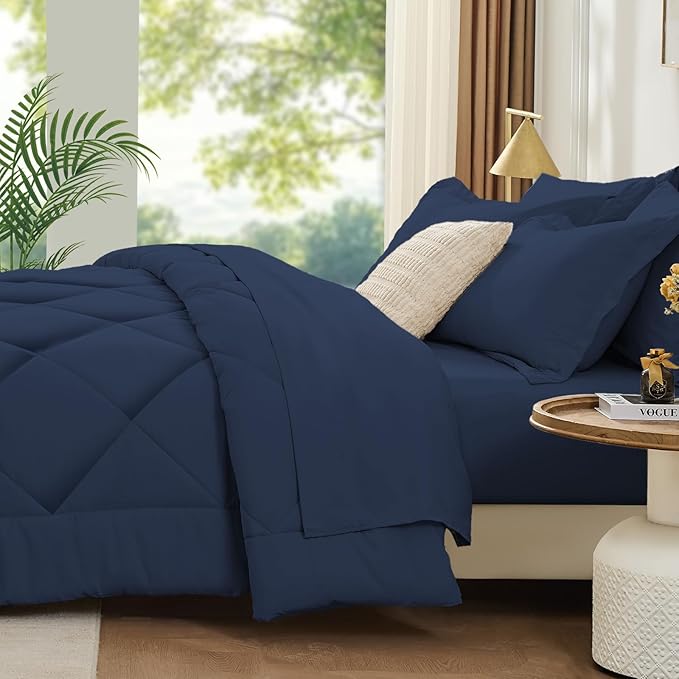 FUANNA 5 Pieces Twin XL Comforter Set, All Season Bed in a Bag Twin XL Size, Luxury Soft Bedding Sets with Comforter, Flat Sheet, Fitted Sheet, Pillowcase & Pillow Sham, Navy Blue