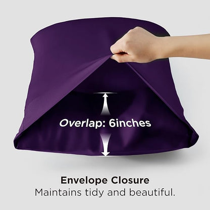 Bedsure Pillow Cases Queen, Cooling Pillow Cases, Rayon Derived from Bamboo Purple Pillowcases Queen Size Set of 2, PureWoven Silky Soft Bedding Pillow Covers with Envelope Closure, 20x30 Inches