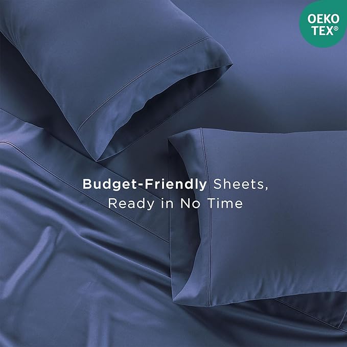 Threadmill Cotton Twin Sheet Set | 100% Cotton Sheets for Twin Size Bed | Solid Sateen Twin Bed Sheets Set with 16” Deep Pocket | Soft Breathable 3-Piece Cooling Sheet Set | Folkstone Blue