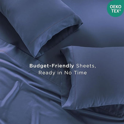 Threadmill Cotton Twin Sheet Set | 100% Cotton Sheets for Twin Size Bed | Solid Sateen Twin Bed Sheets Set with 16” Deep Pocket | Soft Breathable 3-Piece Cooling Sheet Set | Folkstone Blue