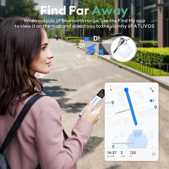 ATUVOS Luggage Tracker, Key Finder, Bluetooth Tracker Pairs with Apple Find My (iOS Only), Item Locator for Bags, Wallets, Keys, Waterproof IP67, Anti-Lost 2 Pack, White