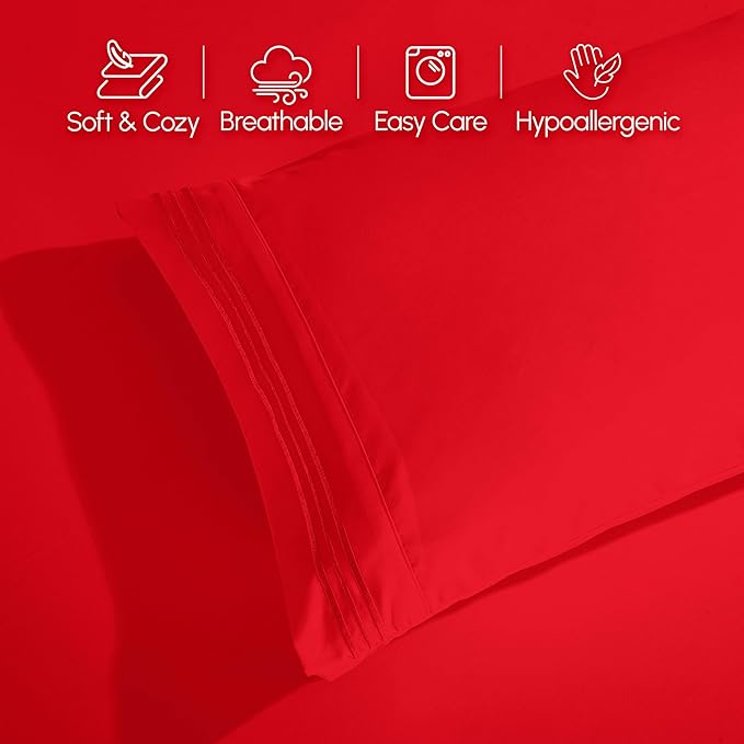 Elegant Comfort Luxurious 1500 Premium Hotel Quality Microfiber 4-Piece Sheet Set, 18-24 Inches Deep - Extra Deep Pocket Sheets - Ultra Soft 4PC Deep Pocket Sheets, California King, Red
