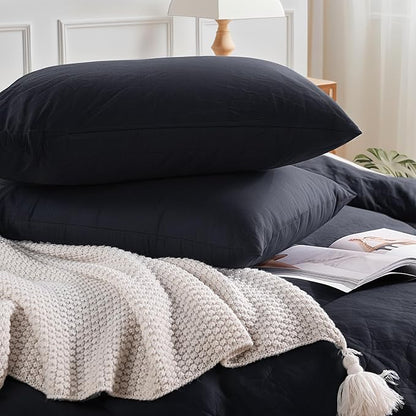 NEXHOME PRO Twin Duvet Cover Set, 100% Certified Organic Cotton with Washed Feel & Linen-Like Texture, Comfortable & Breathable, Home Bedding Set Dark Grey (No Comforter) 6890