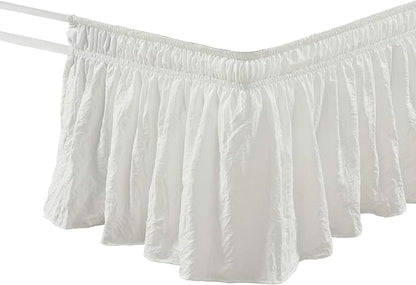 Lush Decor Ruched Ruffle Elastic Easy Wrap Around Bed Skirt Single Queen/King/Cal King Off White - Queen Bed Skirt - Dust Ruffle - Cream Bedskirts