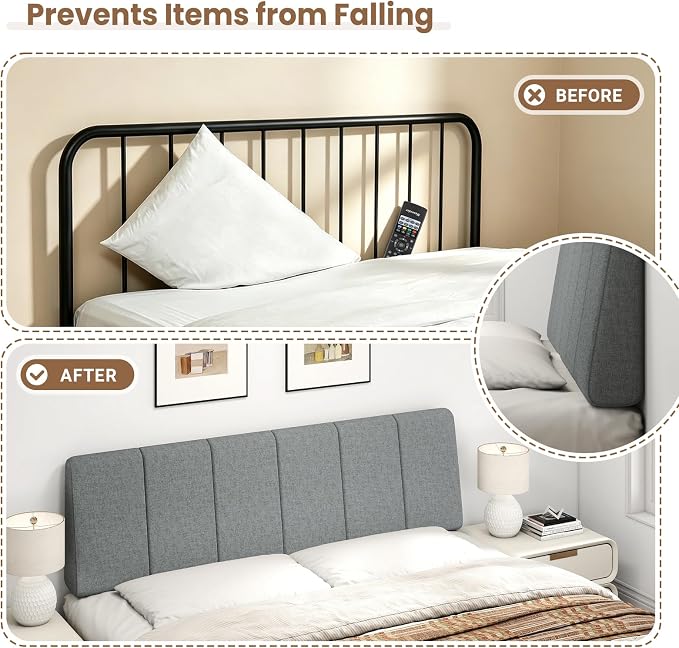 Queen Size Headboard Only-No Assembly Required, Dark Gray | Easy to use no assembly required, Linen fabric and extra-thick foam for added comfort, Modern style headboard queen size