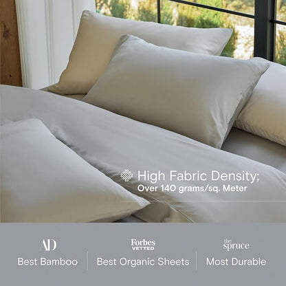 DOZ Sheet Set, 100% Viscose derived from Bamboo, Organically Grown, Buttery Soft, Cooling Sheets, High GSM, Deep Pockets - 4 Piece - 2 Pillowcases 1 Fitted Sheet 1 Top Sheet (Dove, Full)