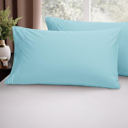 Elegant Comfort Luxury Ultra-Soft 2-Piece Pillowcase Set - 1500 Premium Hotel Quality Microfiber Double Brushed - Wrinkle Resistant, Standard/Queen, Aqua Blue
