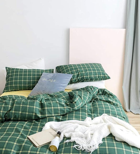 Houseri Green Plaid Comforter Set Twin Emerald Green Bedding Sets Twin Size for College Boys Jade Buffalo Checkered Comforter Twin Girls Vintage Green Grid Comforter Kids Green Gingham Comforter Twin