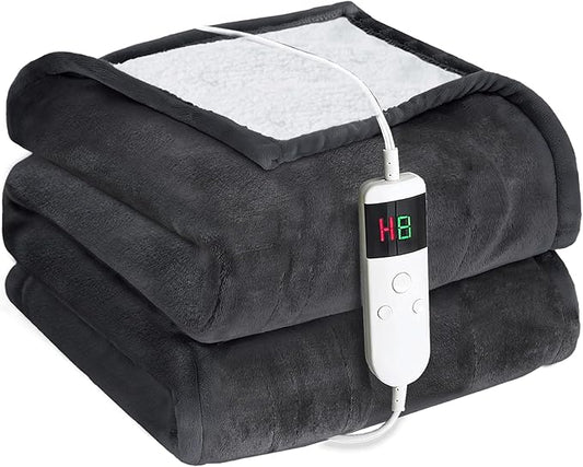 Electric Heated Blanket Throw Size 50''x60''-Control Heating Blanket, Soft & Warm Flannel 10-Level Temperature Control, 8 Hours Auto Off, Rapid Heating & Overheat Protection